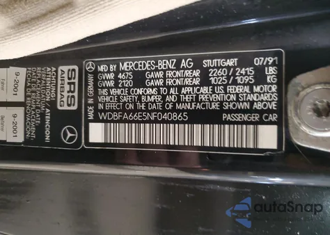 1992 Mercedes-Benz 500 Sl z USA, uszkodzony, nr VIN WDBFA66E5NF040865